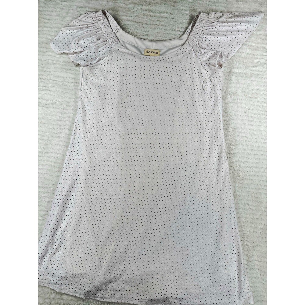 52Seven White Eyelet Mini Dress M Convertible Off Shoulder Flutter Sleeve Lined